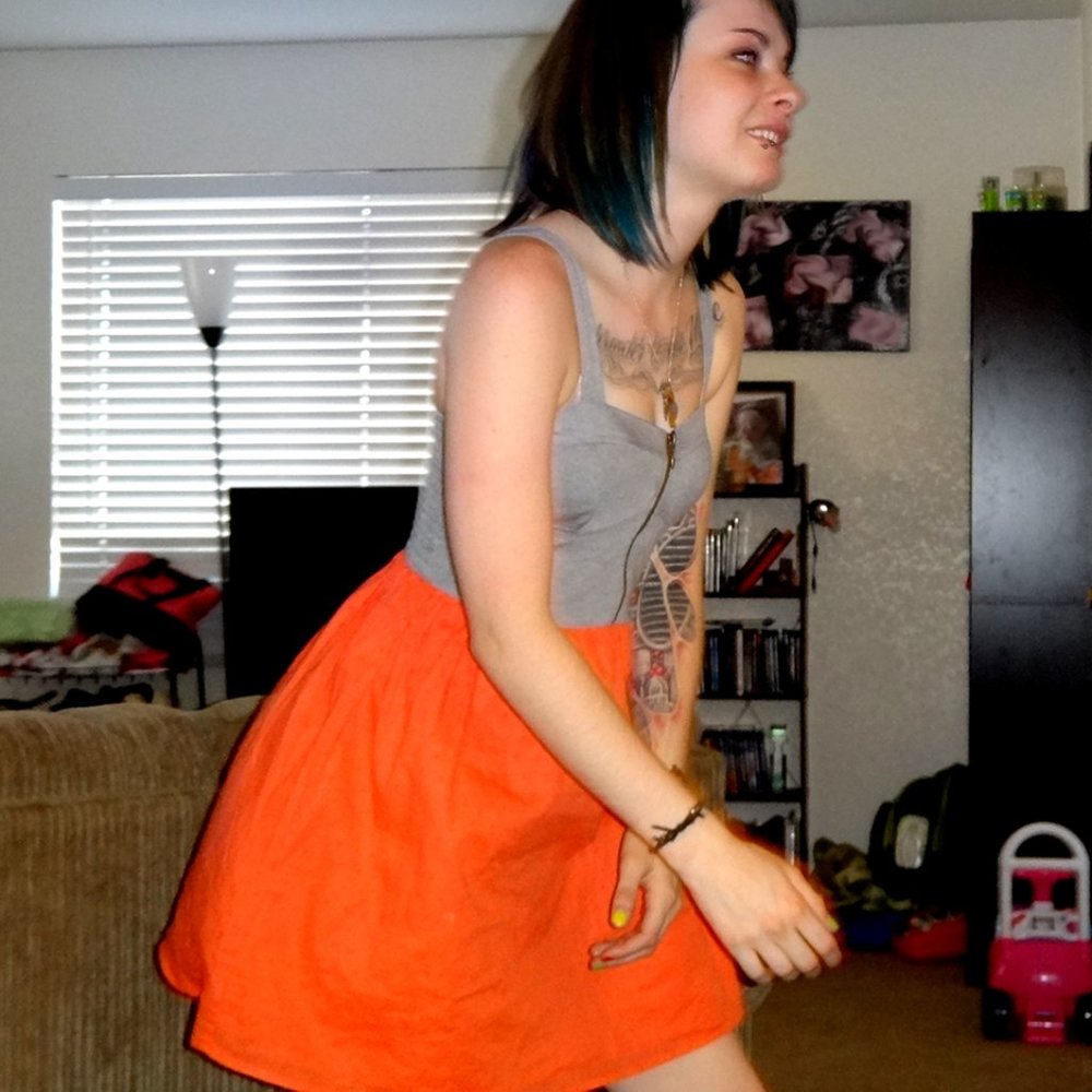 Xhilaration Grey & Orange Cotton Dress XS